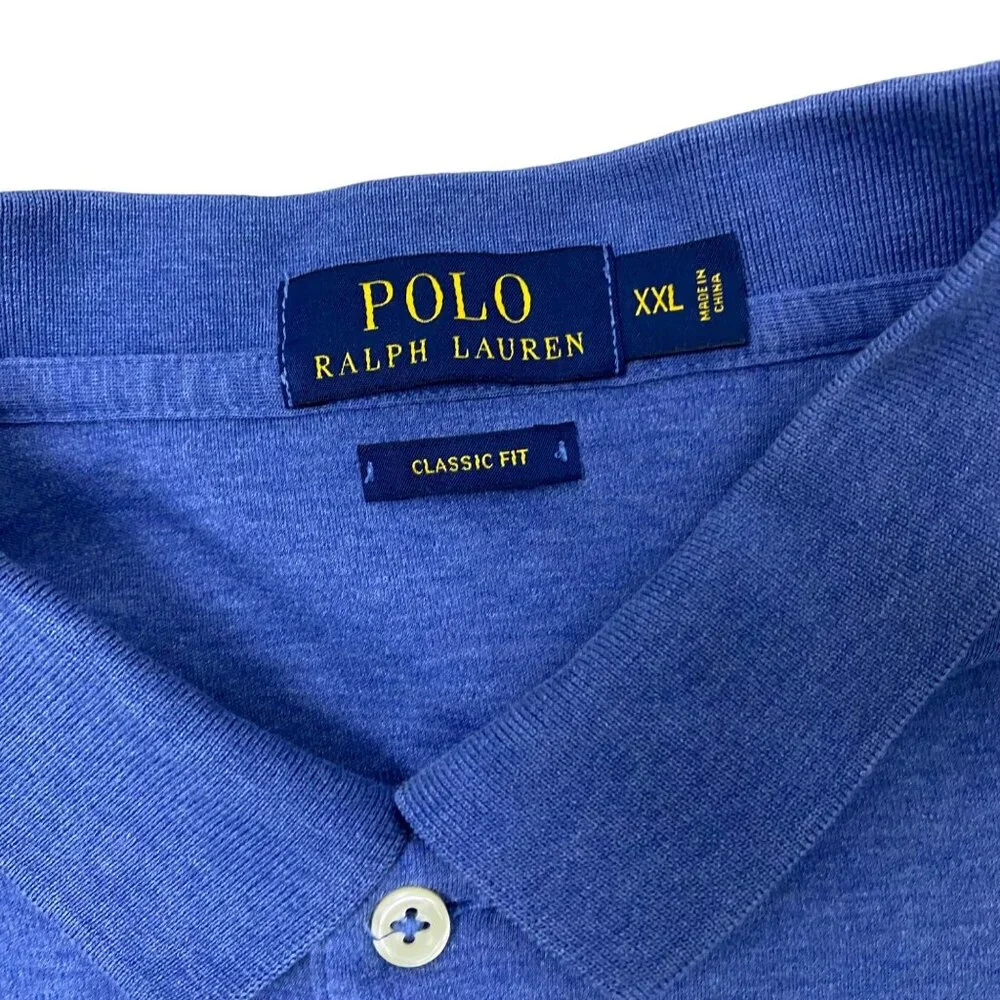 Polo Ralph Lauren Navy Blue Heather Classic Fit Polo Shirt Color Block Pony XXL